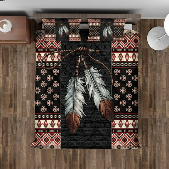 Lotusprinthandmade Native America Quilt Bedding Set (Fold Hem) 5 Sizes (Made in Vietnam) (55x60), Native America Art Quilt Bedding