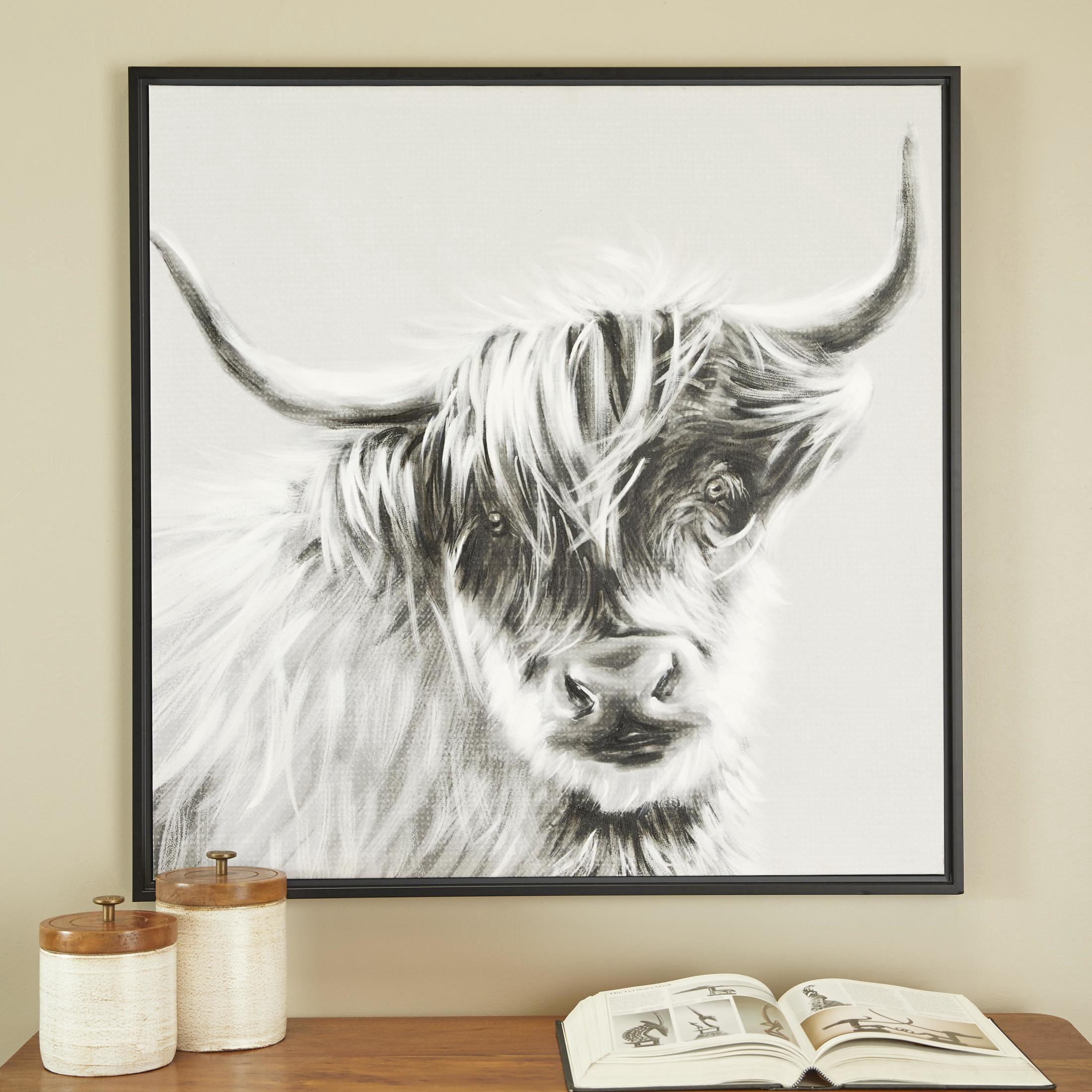 37" x 37" Shaded Bull Framed Wall Art with Black Frame, by DecMode