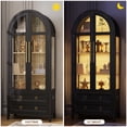 thumbnail image 5 of VKCC 70.8" Storage Cabinet with LED, Arched Glass Door & Drawers, Vintage Curio Display Bookcase for Living Room, Black & Brown, 5 of 8
