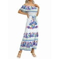 thumbnail image 3 of Women'S Mexican Dress Summer Floral Print Off the Shoulder Sleeveless Beach Long Maxi Dress White & Blue XXL, 3 of 7