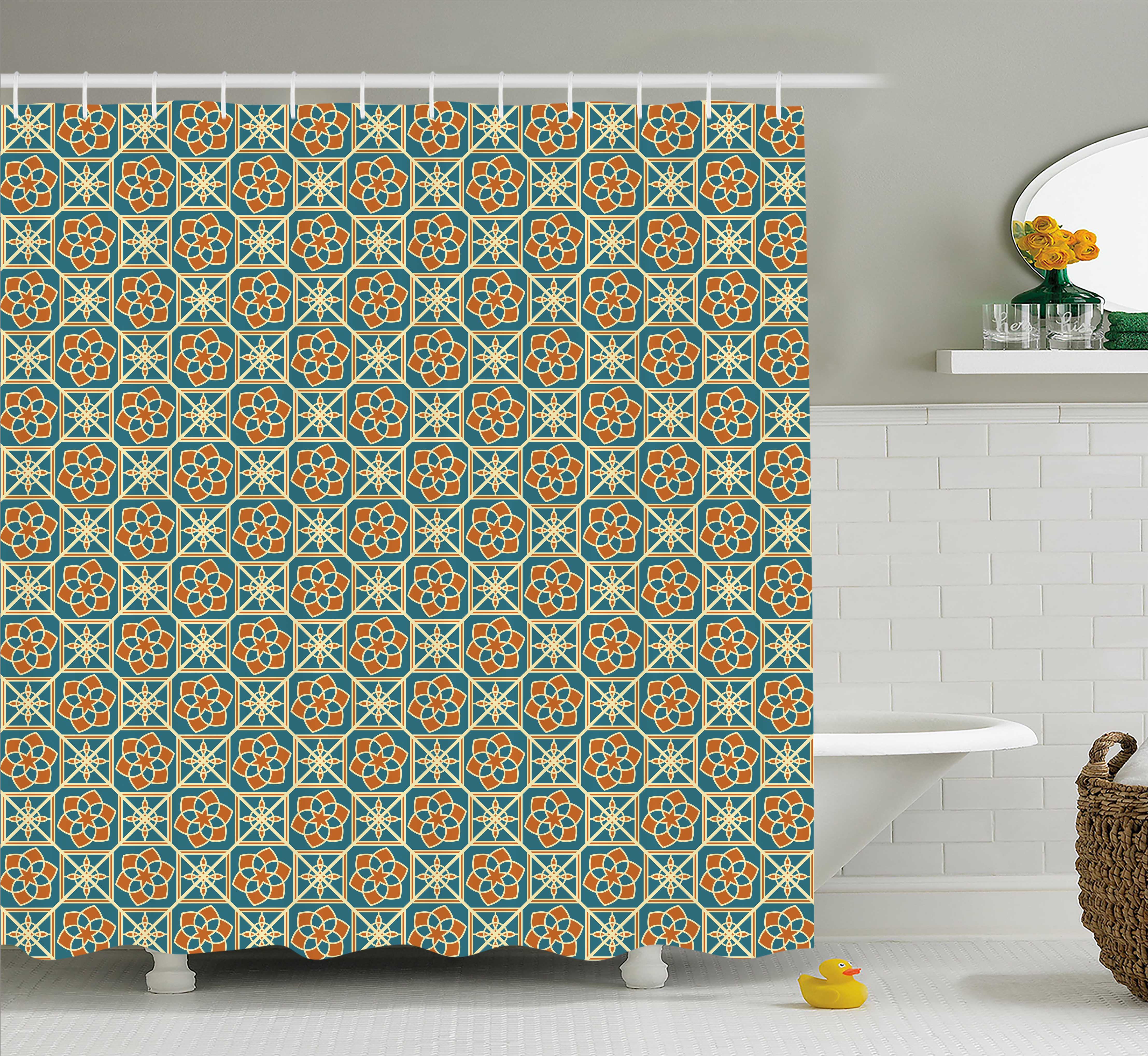 Arabic Shower Curtain, Arabesque Style Flower Arrangement Daffodils