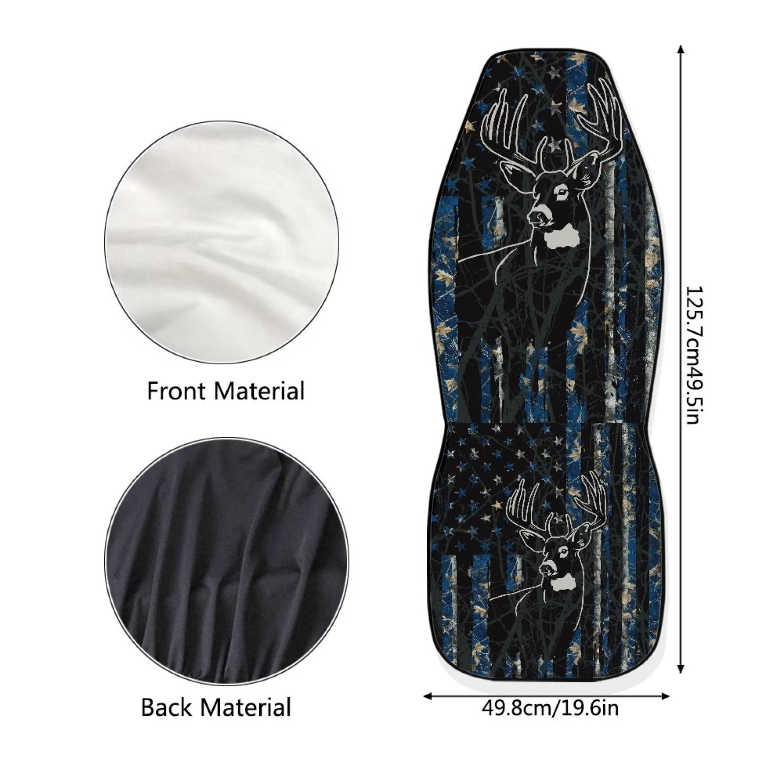 Binienty Camo Deer Front Auto Seat Covers American Flag Soft Cloth Bucket Seat Covers Breathable Anti-Slip Anti-Wear Elastic Easy to Install Universal Vehicle Accessories