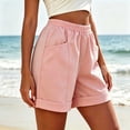 thumbnail image 3 of Womens Cotton Shorts High Waisted Comfy Athletic Solid Shorts with Pockets Loose Fit Daily Shorts, 3 of 6