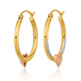 thumbnail image 3 of 14K Solid Two Tone Gold White Heart Friendship Medium Hoop Earrings, 3 of 10