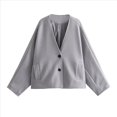 thumbnail image 1 of Chaqueta Corta de Mezcla de Lana para Mujer, de Larga, Cuello en V, Botones, Abrigo de Otoño con Bolsillos. Gris S, 1 of 10