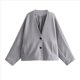 thumbnail image 1 of Chaqueta Corta de Mezcla de Lana para Mujer, de Larga, Cuello en V, Botones, Abrigo de Otoño con Bolsillos. Gris L, 1 of 10