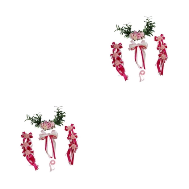 Naiovety Encantador kit de decoración de coche de boda, juego de lazos de cinta de flores de seda Rosa durazno 2Conjunto
