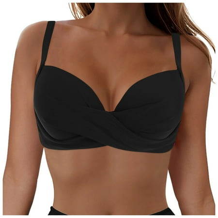 Zhden Women Twist Front V Neck Underwire Bikini Top Only - Push Up Bathing Suit Top Padded Swim Bra 2025 Swimsuits TopBlack XL