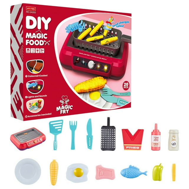 Color-Changing Kitchen Pretend Play Set for Kids, Simulation Induction Cooker with Sound & Light Effects, Role-Playing Toy for Cooking & Social Skill Development (25pc Accessories)