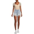 thumbnail image 4 of No Boundaries Juniors’ High Rise Destructed Midi Denim Shorts, 4 of 5