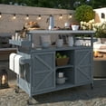 thumbnail image 3 of Outdoor Kitchen Island, Rolling Bar Cart Storage Cabinet, Farmhouse Solid Wood Outdoor Grill Table with Stainless Steel Top, Spice Rack, Towel Rack for Kitchen, BBQ, 3 of 23
