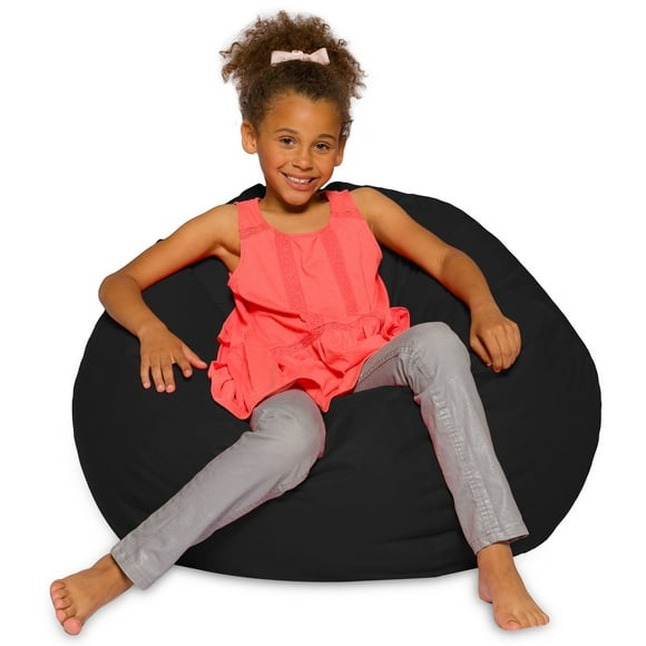 Big Comfy Bean Bag Chair: Posh Large Beanbag Chairs with Removable Cover for Kids, Teens and Adults - Polyester Cloth Puff Sack Lounger Furniture for All Ages - 27 Inch - Solid Black