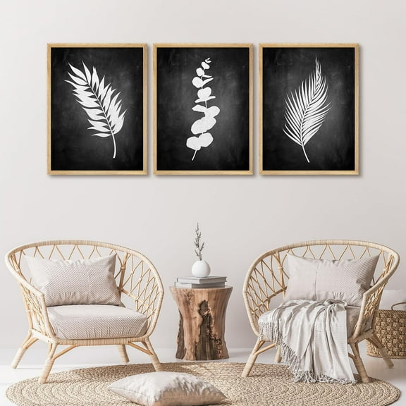 PixonSign Framed Wall Art Chalkboard Style Botanical Posters, Set of 3 Minimalist Floral Design Duotone Illustrations Wall Decor, Adhesive Canvas Prints for Home Decor - 8"x10" Natural