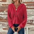 thumbnail image 7 of UoCefik Lightweight Sweatshirts for Women Casual Waffle Knit Long Sleeve Buttons Hoodie Oversized Fall Drawstring V Neck Pullover Western Hooded Trendy Top Red XXL, 7 of 7