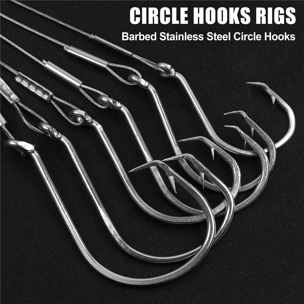 50Pcs Fishing Circle Hook Catfishing Rig with Steel Wire Leader Pre-Rigged Offset Fishing Hooks for Bass Surf fishing Rig
