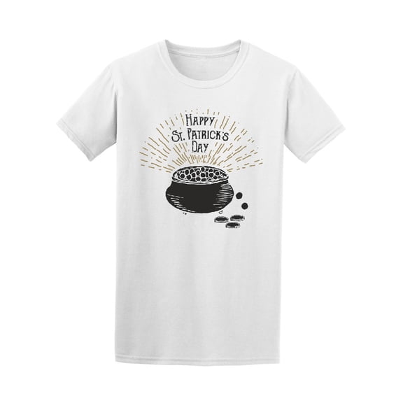 Vintage label, Hand drawn leprechauns pot of gold coins, Happy Saint Patri