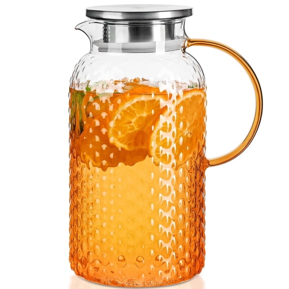 Ratrabas Glass Pitcher Squama Designed, Glass Water Pitcher with Lid and Spout, Large Bore Design for Easy Cleaning, for Cold/Hot Drinks, Iced Tea, Juice, Milk (64oz)