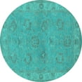 thumbnail image 1 of Ahgly Company Machine Washable Indoor Round Oriental Turquoise Blue Traditional Area Rugs, 4' Round, 1 of 4