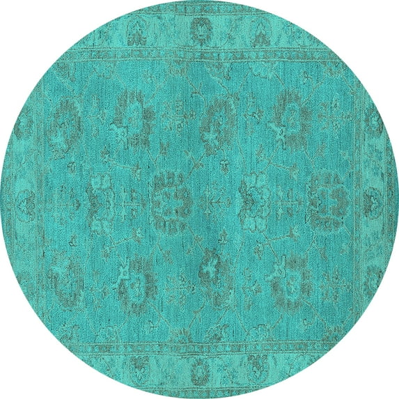Ahgly Company Indoor Round Oriental Turquoise Blue Traditional Area Rugs, 3' Round