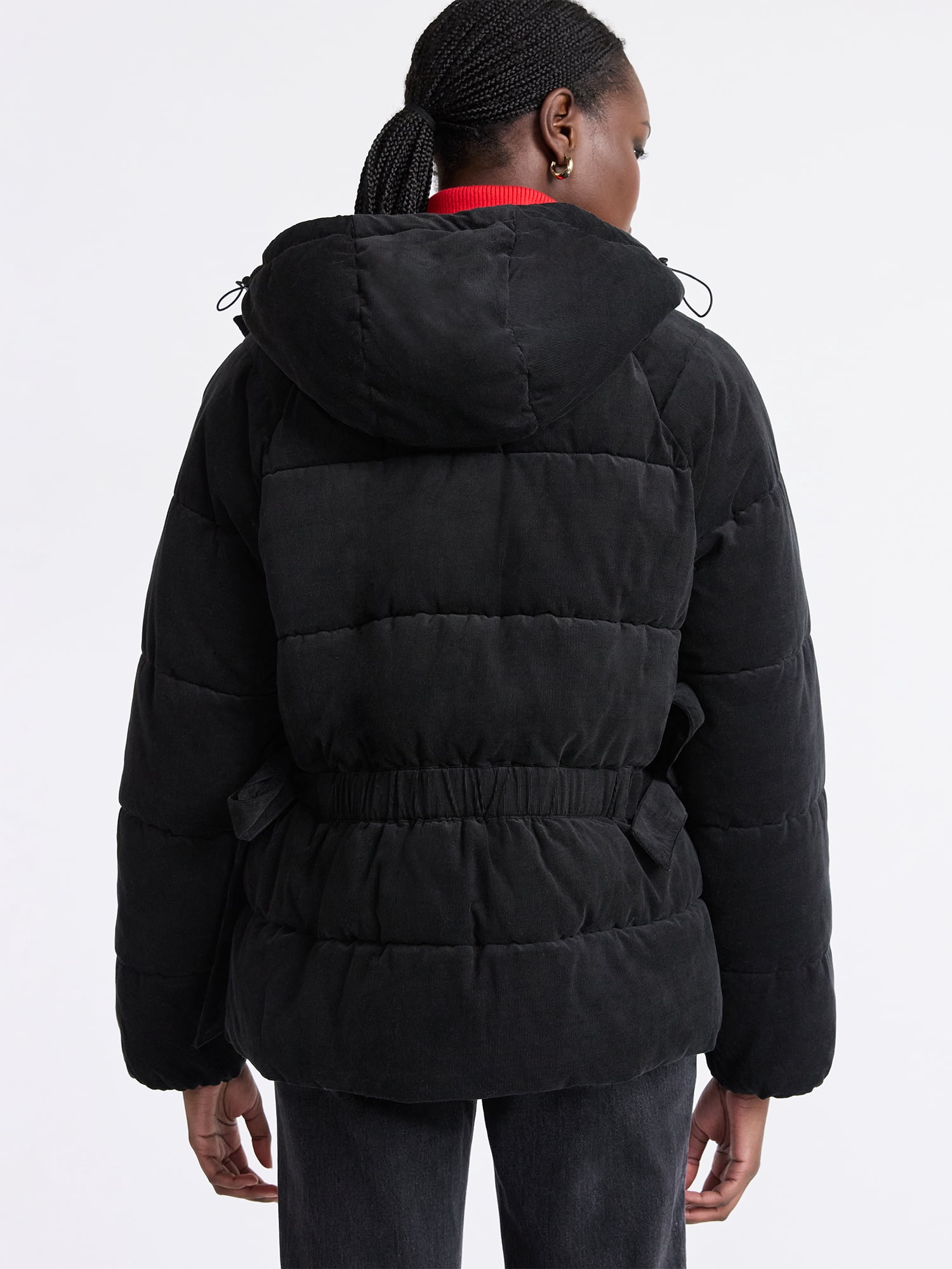 Free Assembly Women's Side Tie Puffer Jacket with Hood, Sizes XS-XXL