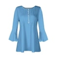 thumbnail image 4 of Bovxnpu 3/4 Length Sleeve Womens Tops, Casual Tunic Tops Basic Pleated Shirts Loose Dreesy, Women's Solid Color Casual Button Pleated Belted Horn 3/4 Sleeve XL, 4 of 5