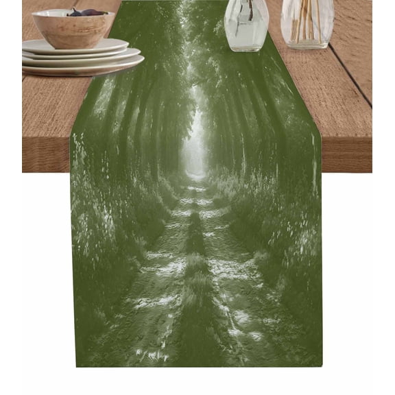 Sage Green Trees Table Runner 60 Inches, Forest Art Decor Spring Summer Nature Leaf Bed Runner Dresser Scarves Tabletop for Indoor Outdoor Parties/Ceremony/Banquet, 13" x 60"