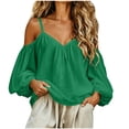 thumbnail image 2 of Neewe Women's Off Shoulder Tops Classic Plain Shirt Slim Fit Ruched Top Long Sleeves Spring Fall Blouse Going Out Shirt, 2 of 7
