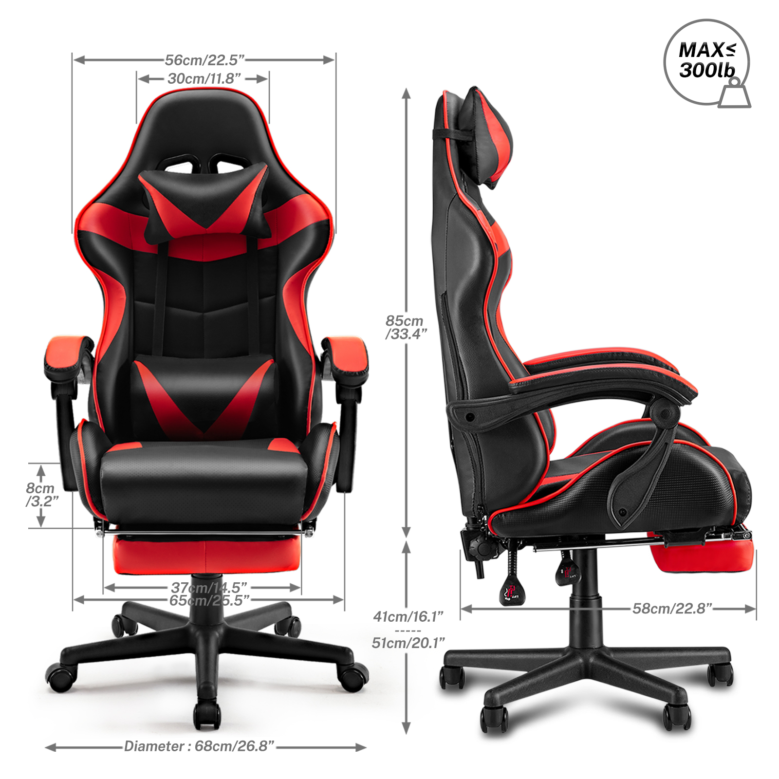 Wasait Gaming Chair with Footrest, Red photo 4