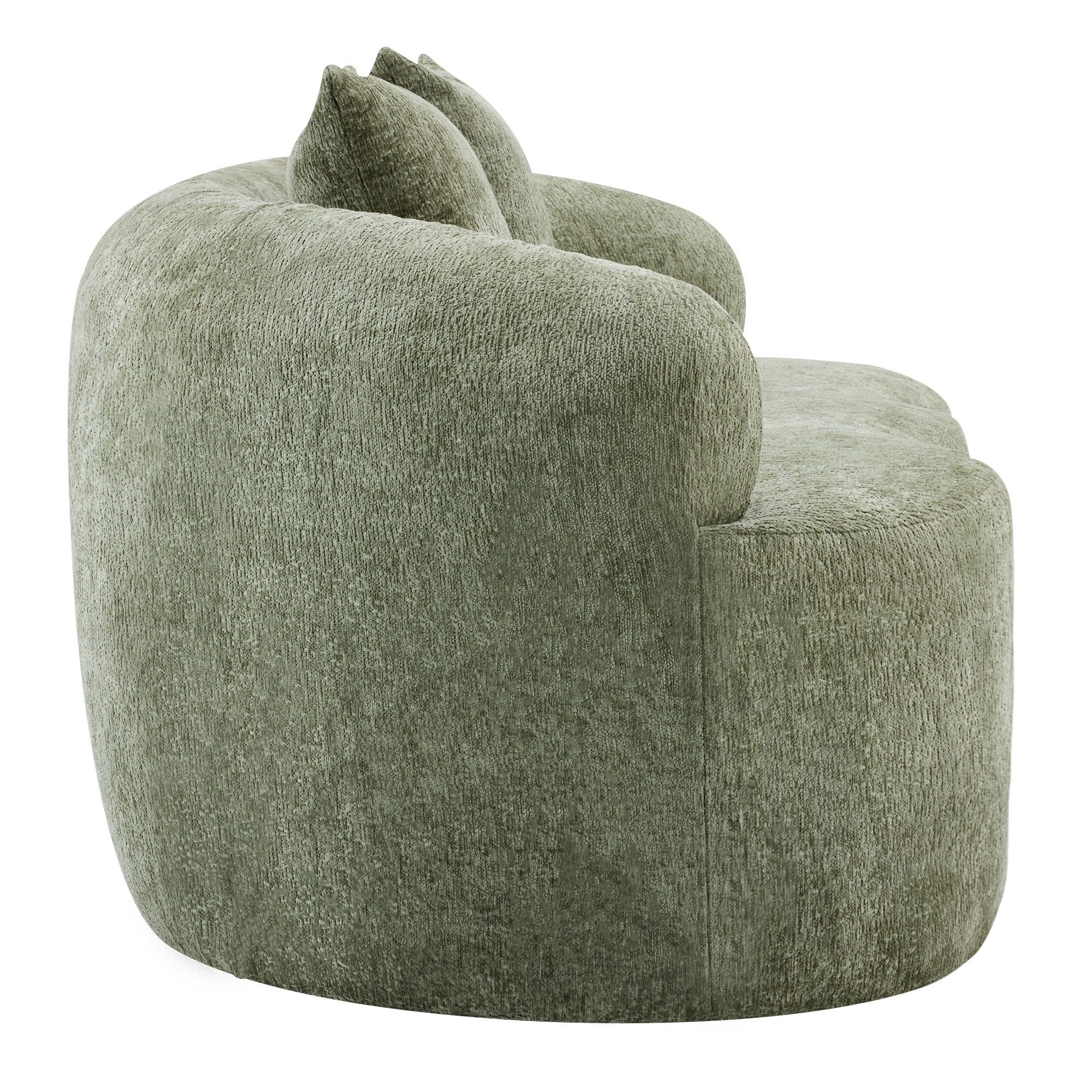 Green Curved Loveseat Sofa with Round Armrest, Teddy Velvet Fabric Compression Couch with 2 Pillows, Cream Couch for Small Space, Living Room, Bedroom, No Assembly