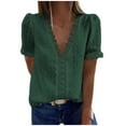 thumbnail image 1 of Hfyihgf Women's V Neck Lace Crochet Tops Casual Loose Summer Short Sleeve Swiss Dot Tops Tunic Shirts Blouses(Green,L), 1 of 8