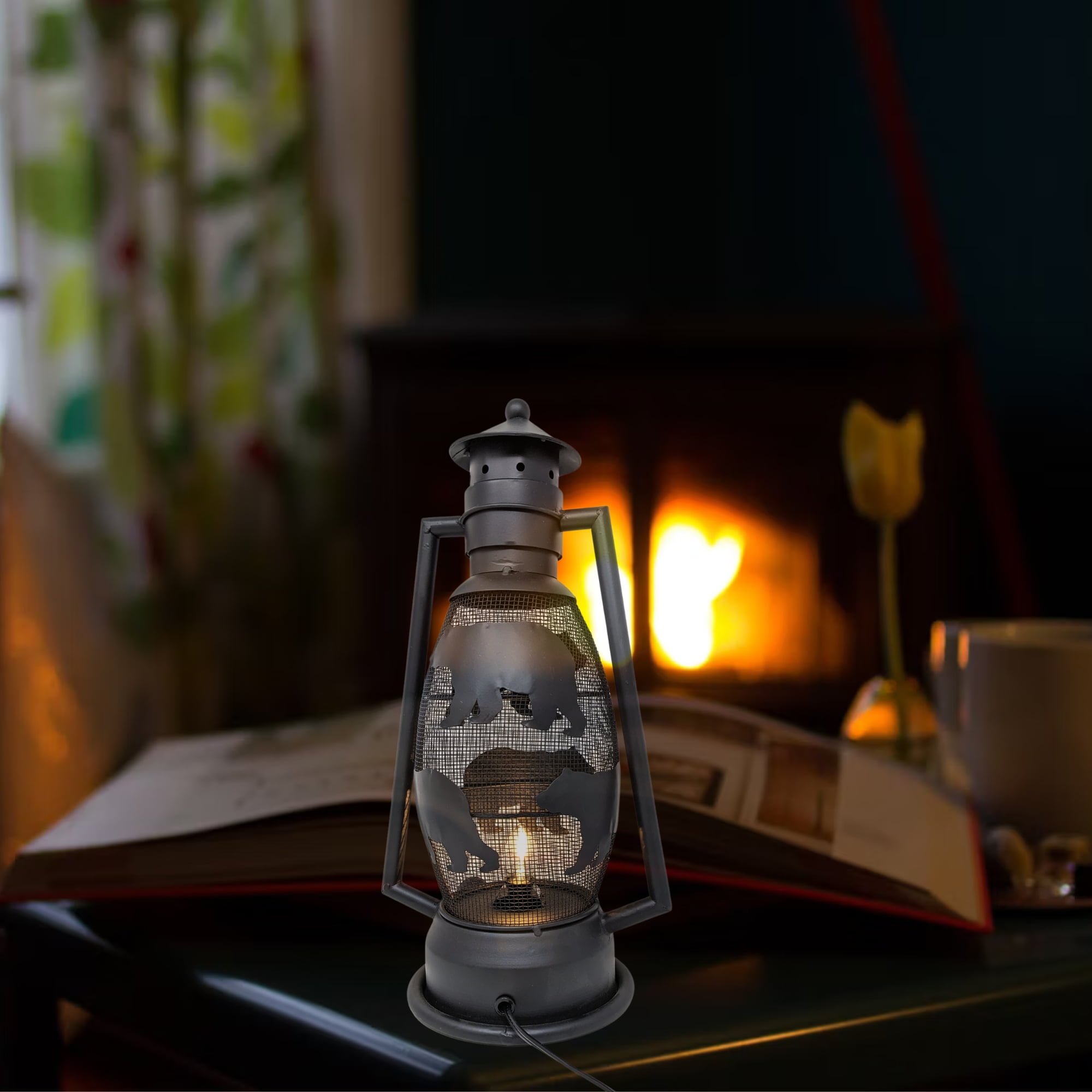 Rustic Electric Metal Bear Electric Lantern Night Light Cabin Lodge Decor Gift