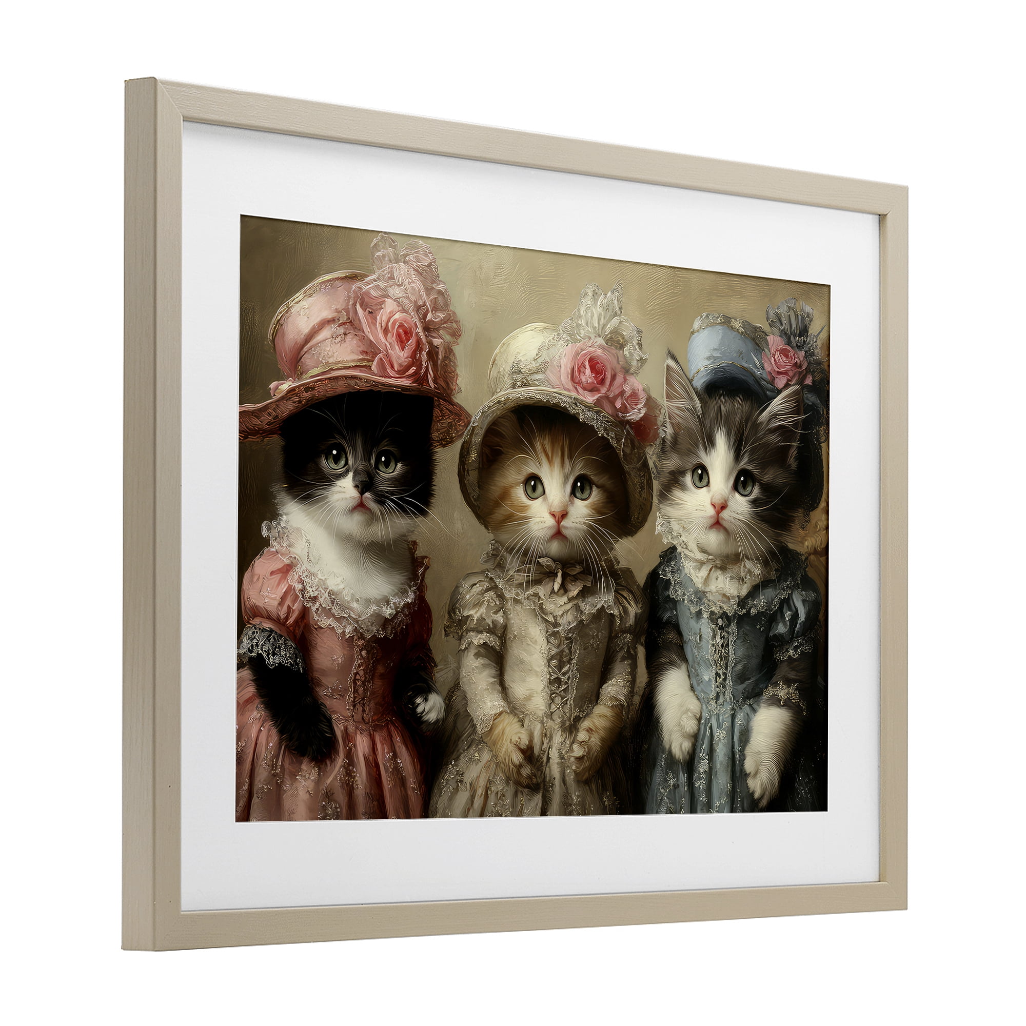 Stupell Industries Vintage Dress Cats Birch Framed Print Under Glass, design by The Wands Want