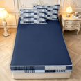 thumbnail image 4 of Manfei Vintage Grid Zipper Twin Comforter Sets with Fitted Sheet and 2 Pillowcases,Modern Check Zipper Bedding Set,Blue White Gray,Navy Blue Reversible,4pcs, 4 of 8
