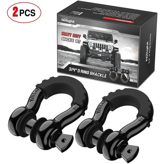 2 Pack 3/4" D-Ring Shackle 4.75 Ton (9500 Lbs) Capacity with 7/8" Pin Heavy Duty Off Road Recovery Shackle with Isolators & Washer Kit for Jeep Truck Vehicle