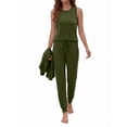 thumbnail image 3 of Weekease 3 Piece Sets for Women Crew Neck Tank Pockets Drawstring Pant Long Sleeve Cardigan Fall Pajamas Comfy Loungewear, 3 of 8