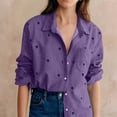 thumbnail image 4 of Women Lapel Collar Shirt, Fashion Heart Print Long Sleeve Button Down Tops, Loose Fits Versatile Blouses with Pockets，Purples,L, 4 of 7