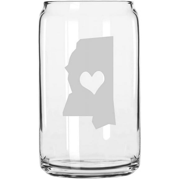 Mississippi Heart States Etched 16oz Libbey Can Glass