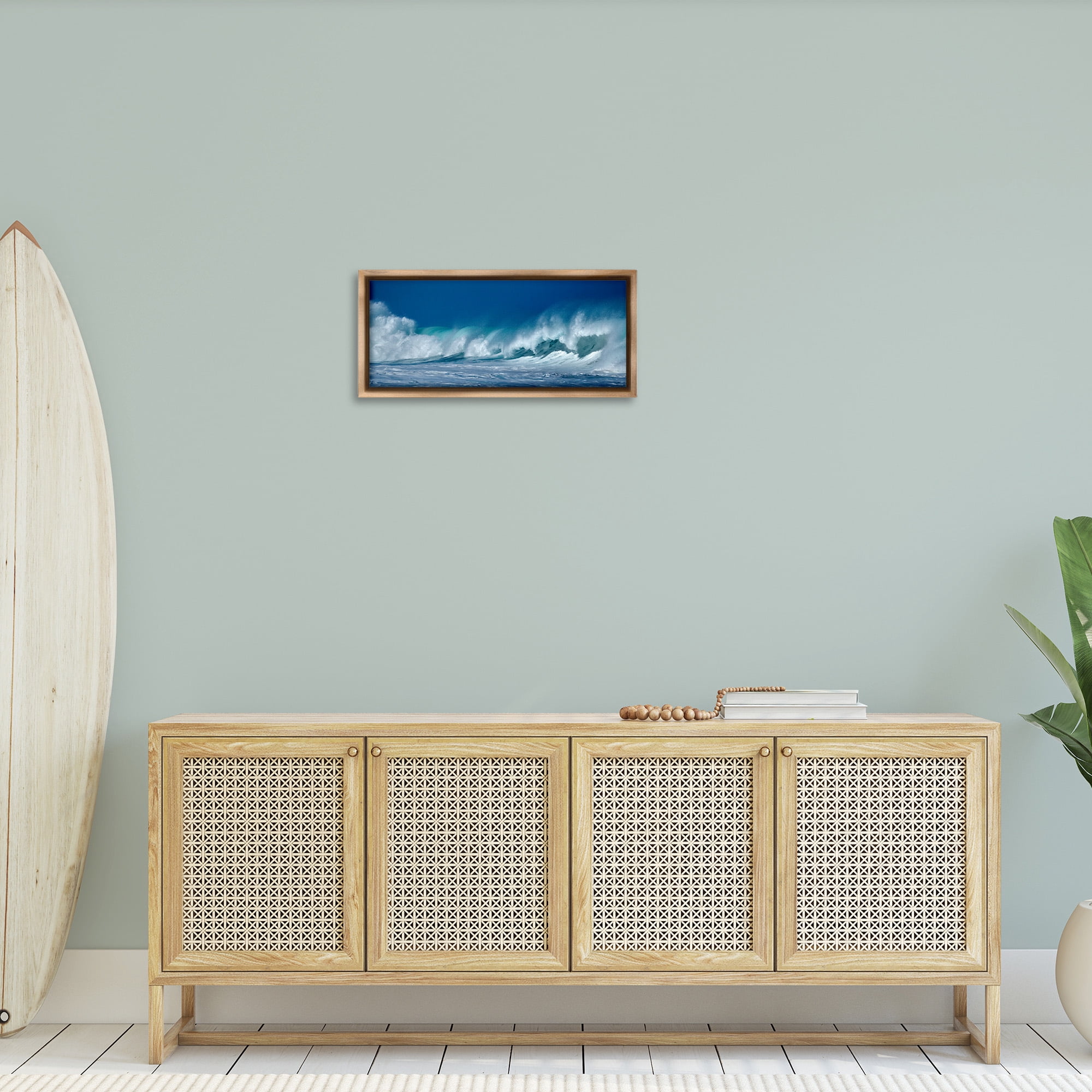Stupell Industries Panoramic Tsunami Wave Splashing Nature Photography Brown Floater Framed Canvas Art Print Wall Art, 25 x 11