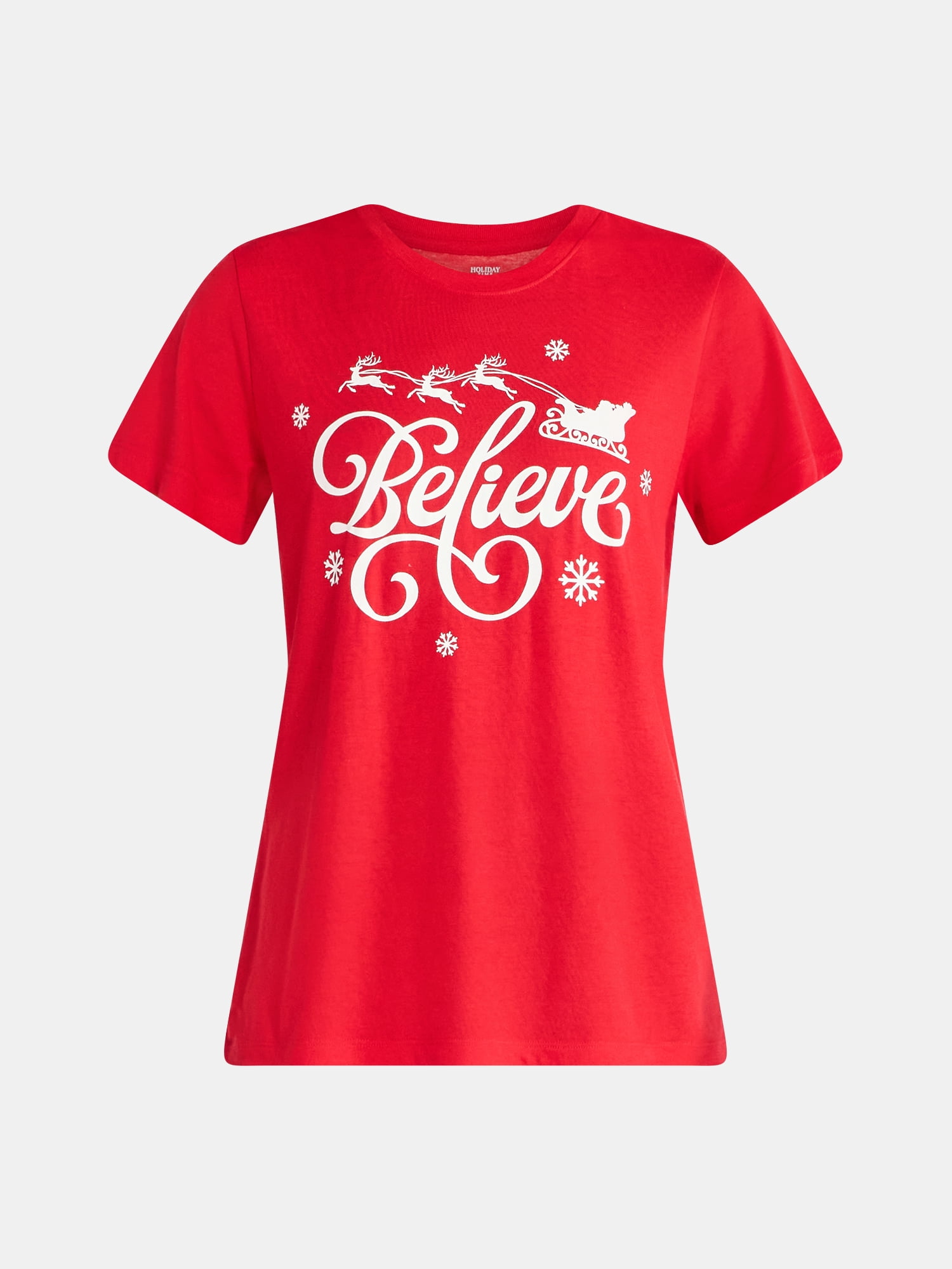 Christmas Women's Believe Sleigh Graphic Tee from Holiday Time, Sizes S-XXXL