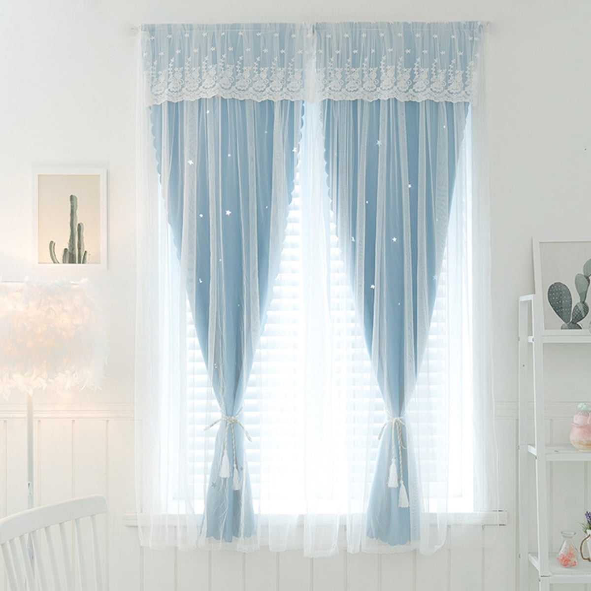 1 Panel Double-Layer Blackout Curtains, Self-adhesive No Drill Window ...