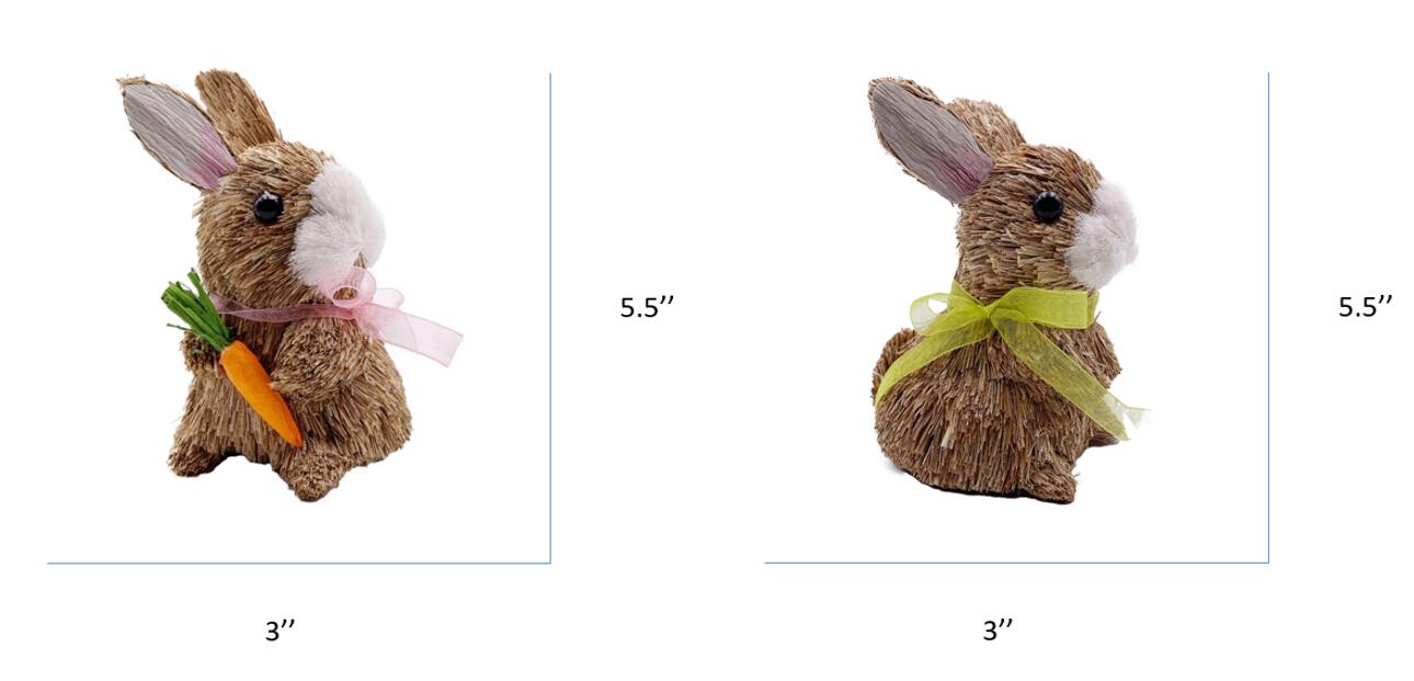 Way To Celebrate Easter 5.5-inch Height Multi-Color Sisal Bunny Tabletop Decor, Green Bow, Pink Bow