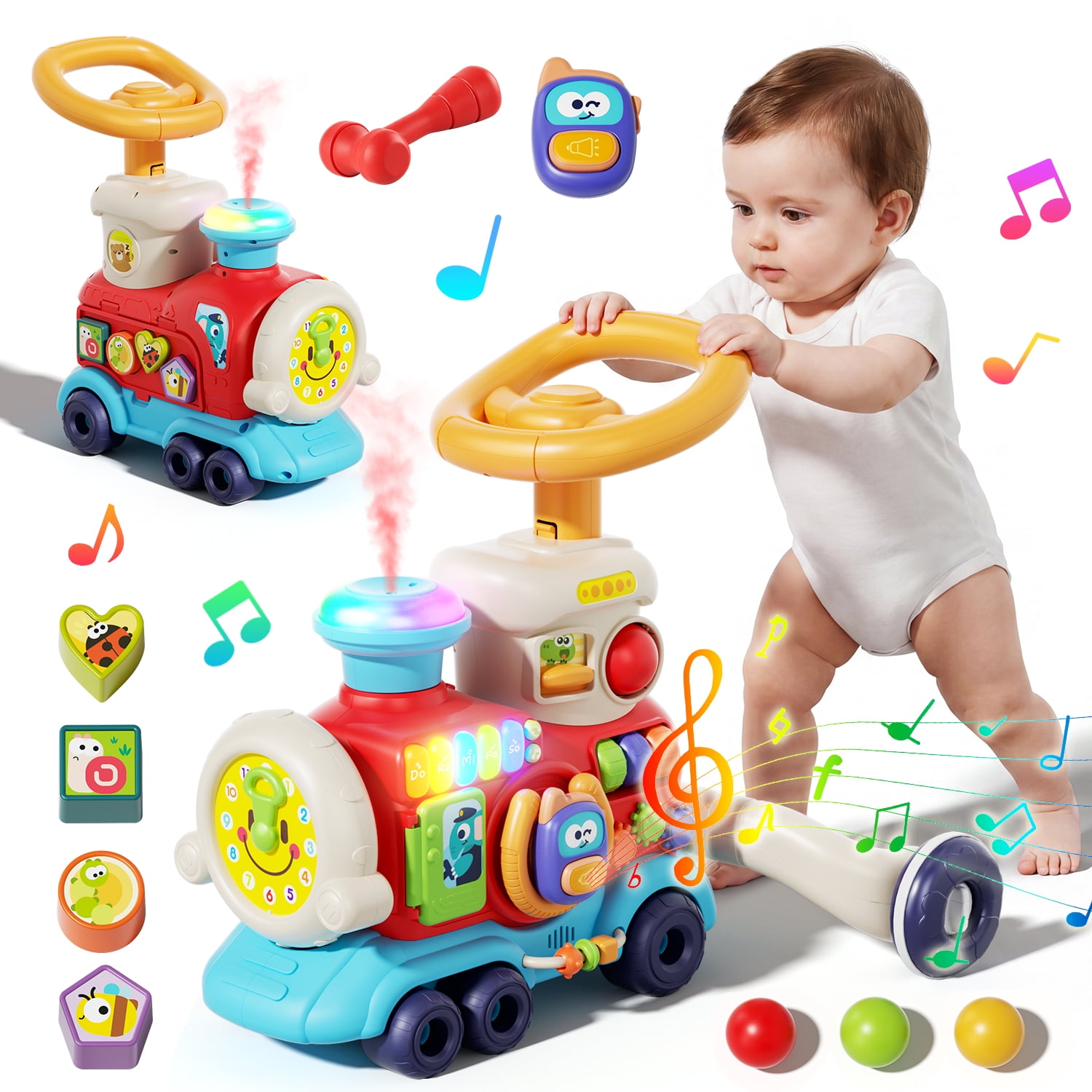 JoyStone 3 in 1 Baby Push Walker for 12 Months+ Toddlers with Mist Spray, Colorful Lights, Music, Hammer Ball Game & Speed Control Rear Wheels