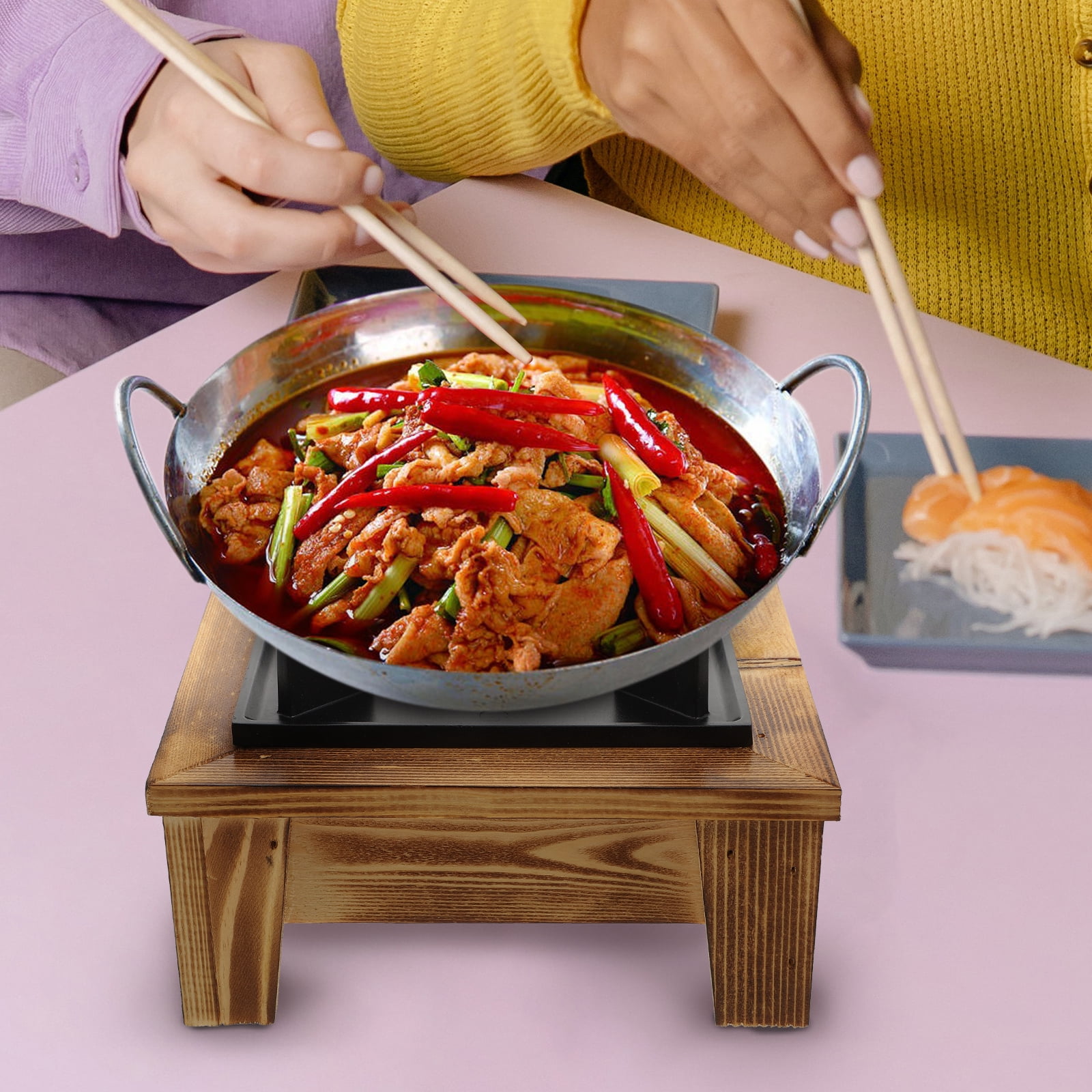 Masteelf Practical Black Synthetic Cooking Alcohol Stove for Kitchen Use with Pine Wood Frame and Design