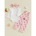 thumbnail image 6 of Loicainy Infant Baby Girl Fall Clothes Set 3 6 9 12 18 Months Long Sleeve Romper with Cherry Print Overalls Headband Outfits, 6 of 7