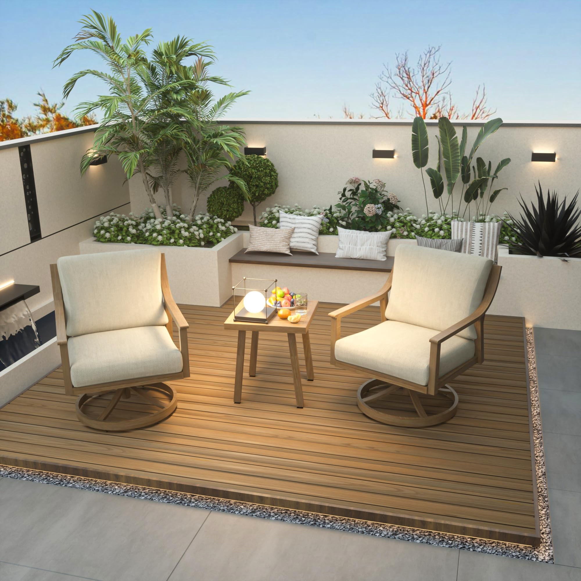 Patio Swivel Chair Outdoor Aluminum Armchair 360 Degree Rotating Sofa Chair with Thick Cushion Patio Seating for Deck Porch Backyard, Beige