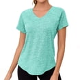 thumbnail image 3 of SROBPTY Womens T-Shirts Solid V Neck Short Sleeve Active Loose Breathable Summer Tops for Sports, 3 of 5