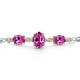 thumbnail image 3 of Gem Stone King 925 Silver & 10K Yellow Gold Pink Created Sapphire & Lab Grown Diamond Bracelet for Women | 6.61 Cttw | Gemstone September Birthstone | Oval 10X8MM and 8X6MM | Fully Adjustable 9 inch, 3 of 5