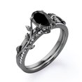 thumbnail image 4 of Prong Setting 1.25 Carat Ovate Lab Created Black Diamond and Moissanite Leaf Design Wedding Ring Set in 18K Black Gold Plating over Silver, 4 of 4