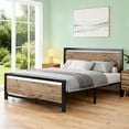 thumbnail image 2 of 4 EVER WINNER Queen Bed Frames with Headboard, Industrial Style Queen Bed Frame with Storage, Queen Size Bed Frames with Wooden Footboard, No Box Spring Needed, Noise-Free, Easy Assembly, Brown, 2 of 6