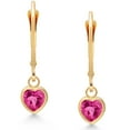 thumbnail image 2 of Gem Stone King 14K Yellow Gold Pink Created Sapphire Drop Dangle Leverback Earrings for Women (1.20 Cttw, Gemstone September Birthstone, Heart Shape 5MM), 2 of 4